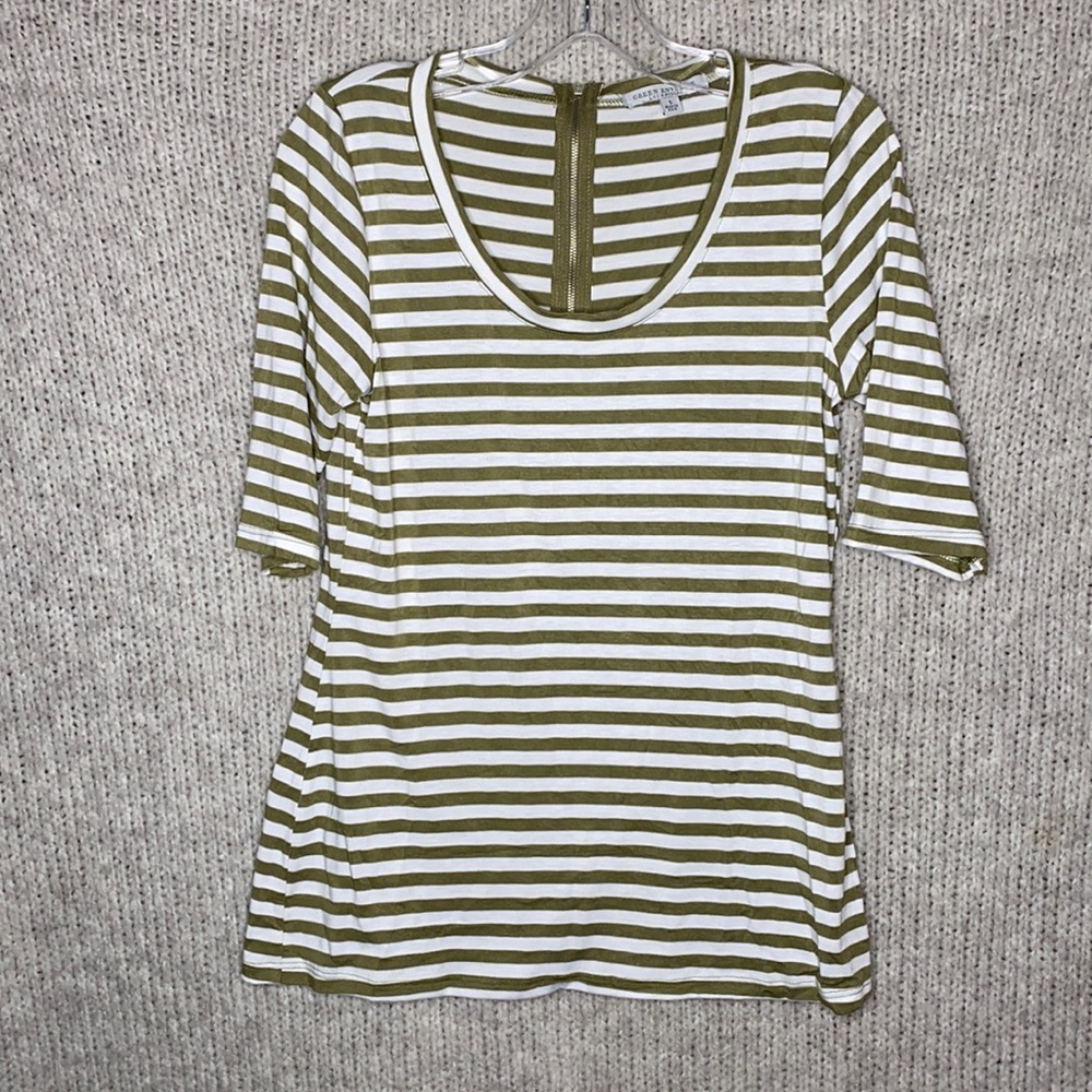 Striped Green Envelope Quarter Sleeve T Shirt S; L